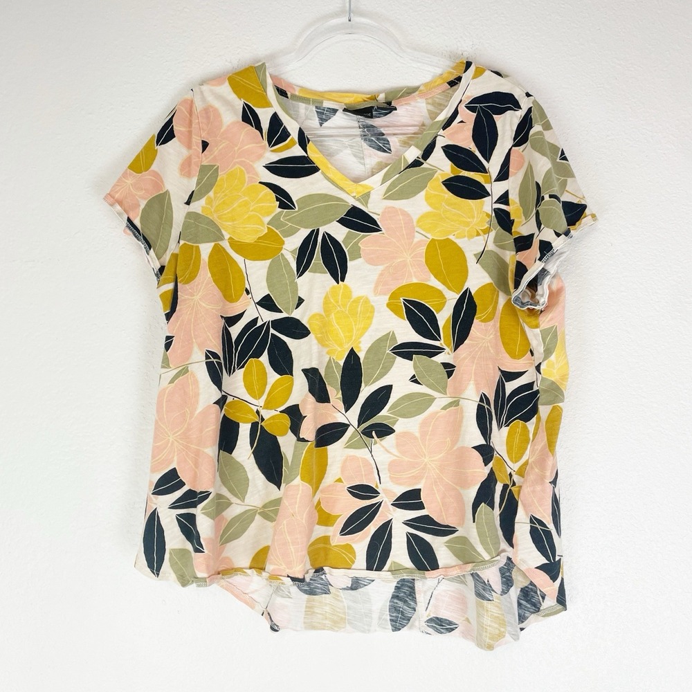 Rachel Zoe Top Womens 2X Floral Cotton Tee Preppy Coastal Tropical Lightweight